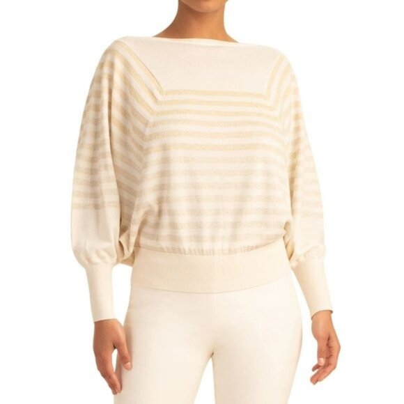 TRINA TURK Wool Carraway Balloon Sleeve Sweater in Ecru / Gold-  NWT - Picture 2 of 5